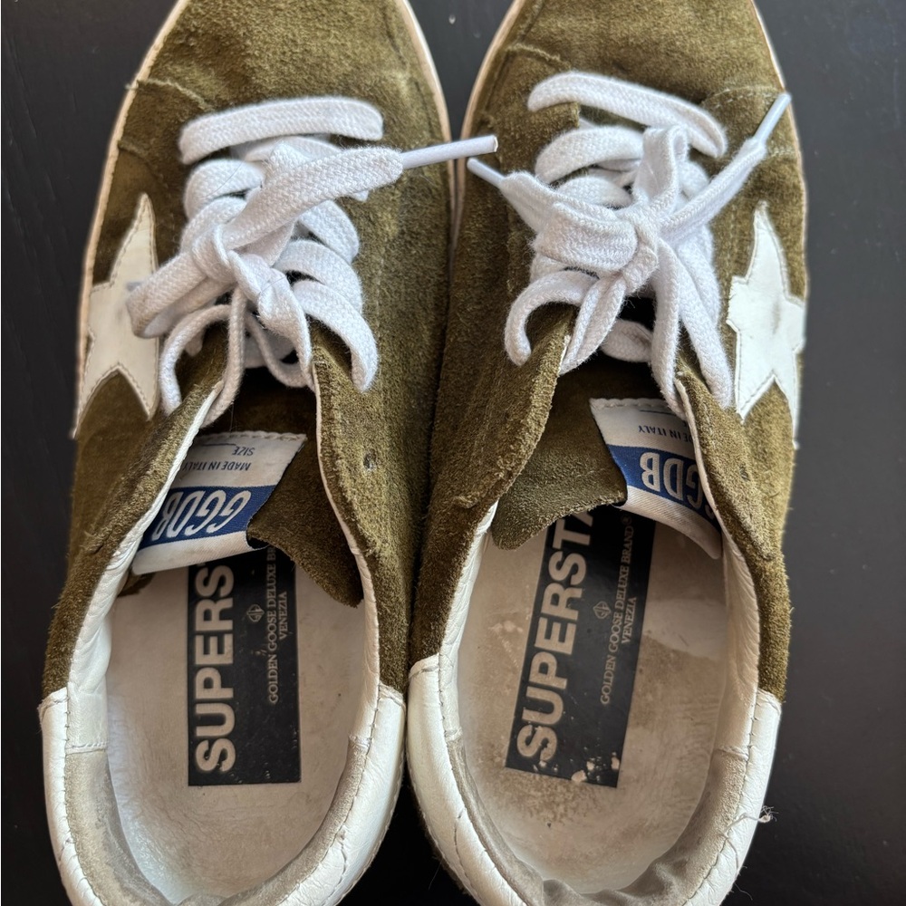 Golden Goose Olive Green Sneakers with White Accents - Picture 6 of 8